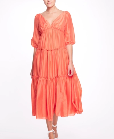 Shop Marchesa Bishop 3/4 Sleeve Day Dress In Orange