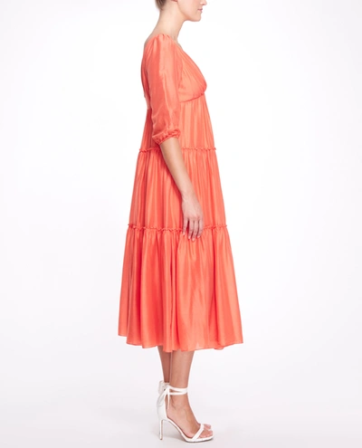 Shop Marchesa Bishop 3/4 Sleeve Day Dress In Orange
