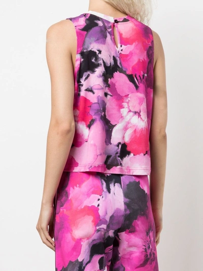 Marchesa Casey Top Printed In Raspberry Multi