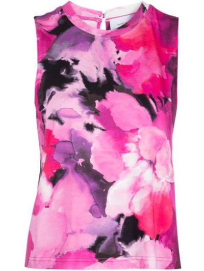 Marchesa Casey Top Printed In Raspberry Multi