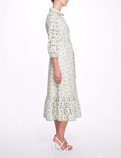Shop Marchesa Floral Embroidered Midi-shirt Dress In Mint