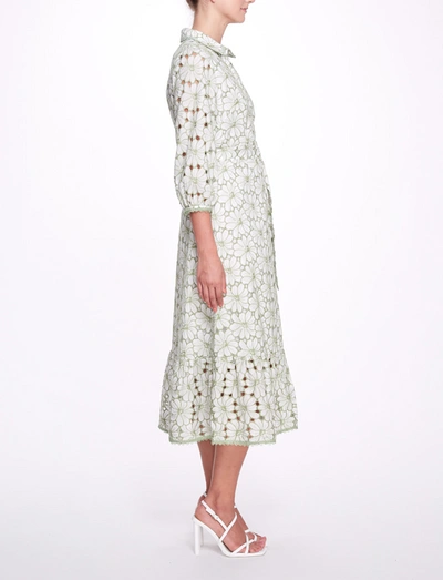 Marchesa Floral Embroidered Midi-shirt Dress In Mint