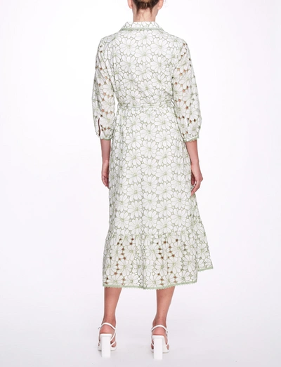 Shop Marchesa Floral Embroidered Midi-shirt Dress In Mint