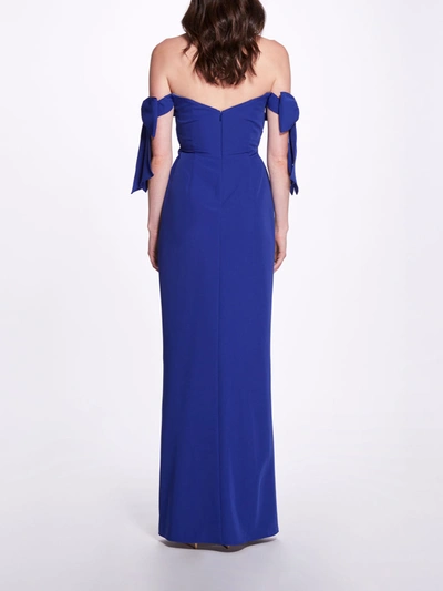 Shop Marchesa Off Shoulder Bow Sleeve Gown In Lapis
