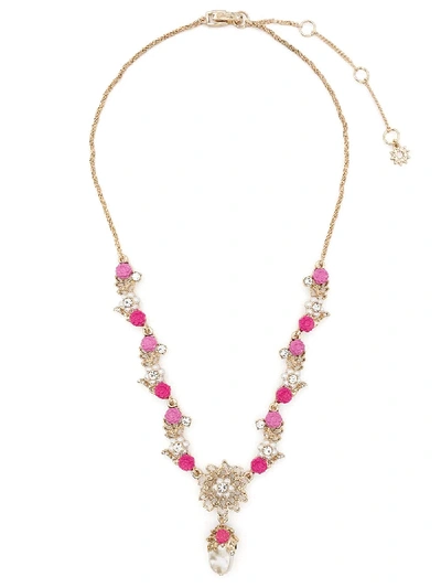 Shop Marchesa Pearl Flower Y Necklace In Pink