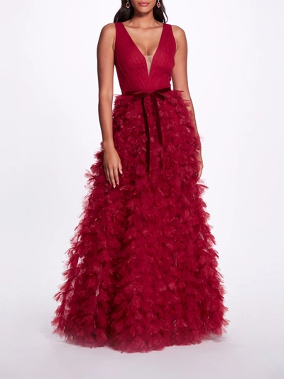 Shop Marchesa Plunging A-line Gown In Red
