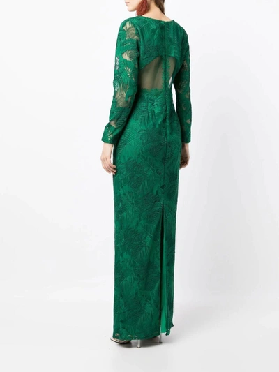 Shop Marchesa Plunging Long Sleeve Gown In Emerald