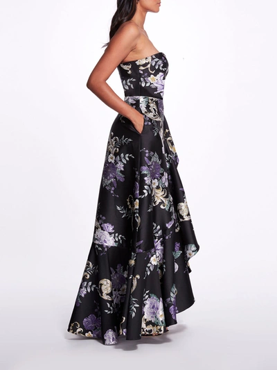 Shop Marchesa Strapless Floral Gown In Black