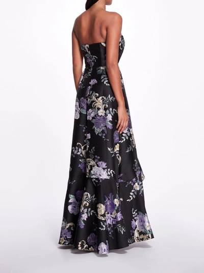 Marchesa Sheer Cut Out Floral Gown In Black