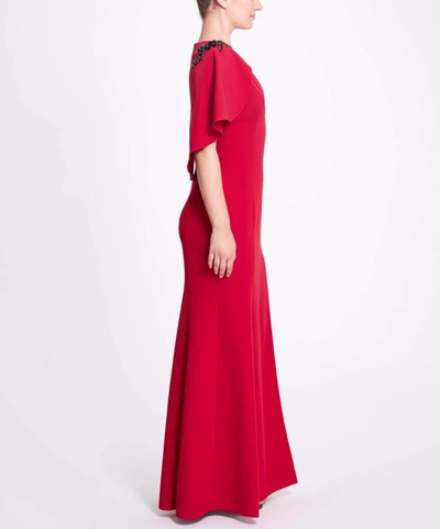Shop Marchesa V-neck Stretch Crepe Kaftan Dress In Red