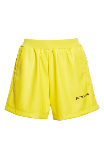 Shop Palm Angels Faux Leather Track Shorts In Vibrant Yellow