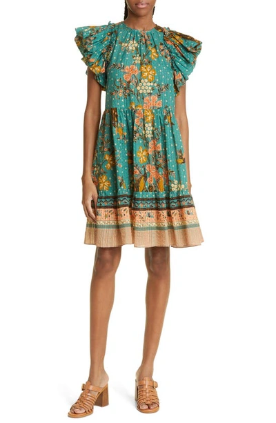 Shop Ulla Johnson Etta Floral Bubble Sleeve Dress In Hummingbird