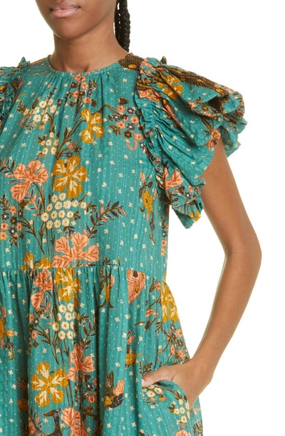 Shop Ulla Johnson Etta Floral Bubble Sleeve Dress In Hummingbird