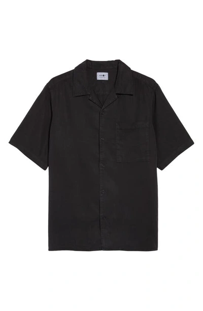 Shop Nn07 Julio 5029 Short Sleeve Lyocell & Linen Button-up Camp Shirt In Black
