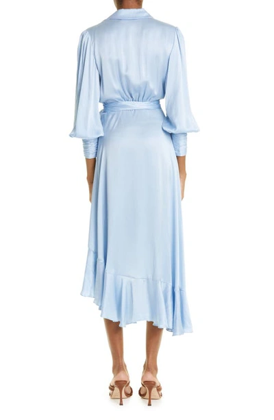 Shop Zimmermann Long Sleeve Silk Wrap Dress In Sky