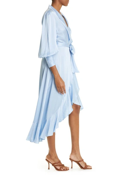 Shop Zimmermann Long Sleeve Silk Wrap Dress In Sky