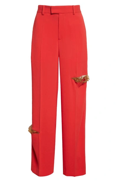 Shop Undercover Slash Cutout Lace Trim Trousers In Red