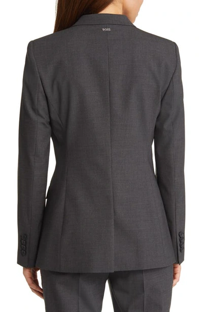 Hugo Boss Stretch Wool Blazer With Curved Lapels In Charcoal