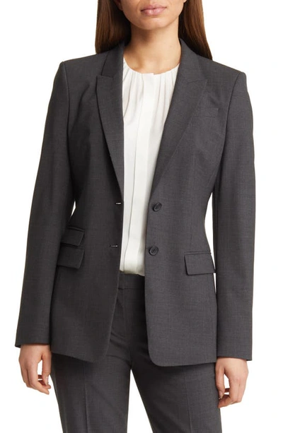 Hugo Boss Stretch Wool Blazer With Curved Lapels In Charcoal