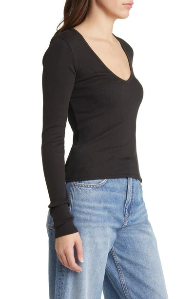 Shop Rag & Bone The Essential Organic Cotton Rib V-neck Top In Black