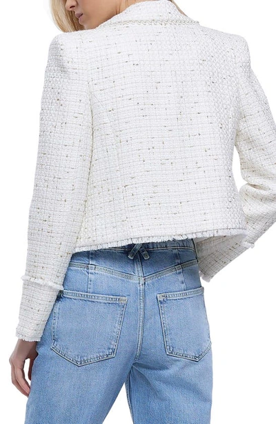 River Island Faux Pearl Crop Bouclé Trophy Jacket In Cream