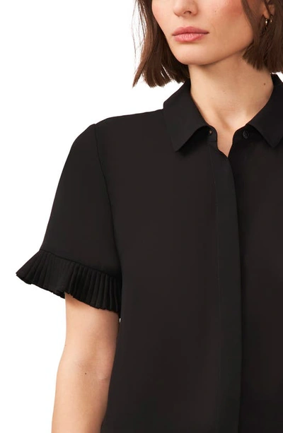 Shop Halogen Pleated Trim Button-up Shirt In Rich Black