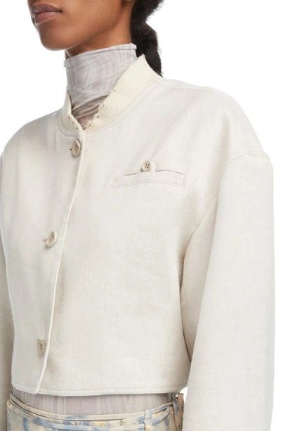 Shop Acne Studios Odella Distressed Gabardine Crop Jacket In Cream White