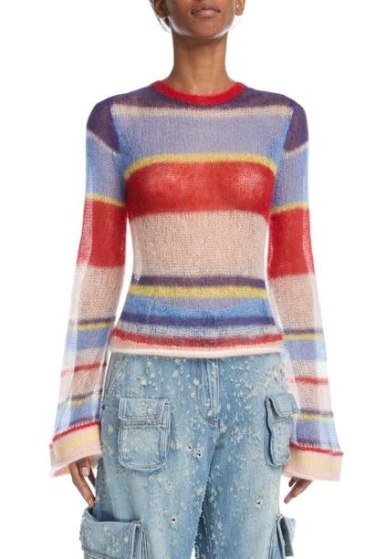 Shop Acne Studios Karis Stripe Open Stitch Crewneck Mohair & Wool Blend Sweater In Blue/ Multi