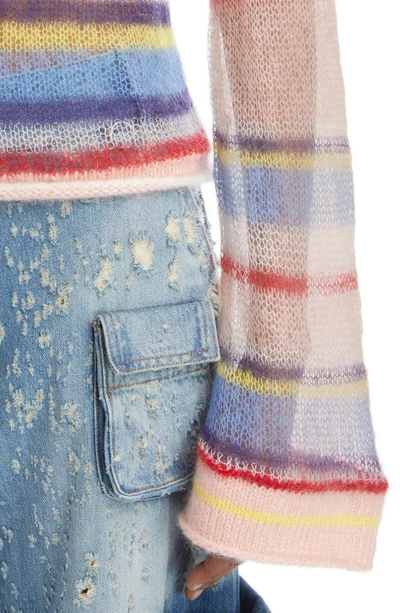 Shop Acne Studios Karis Stripe Open Stitch Crewneck Mohair & Wool Blend Sweater In Blue/ Multi