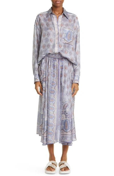 Shop Zimmermann Vitali Paisley Silk Midi Skirt In Blue Paisley