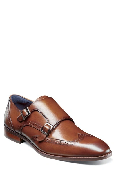 Stacy Adams Karson Mens Leather Brogue Monk Shoes In Cognac