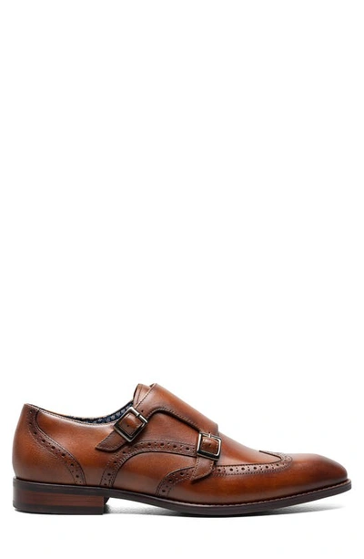 Stacy Adams Karson Mens Leather Brogue Monk Shoes In Cognac