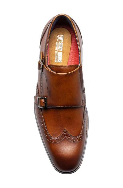Stacy Adams Karson Mens Leather Brogue Monk Shoes In Cognac