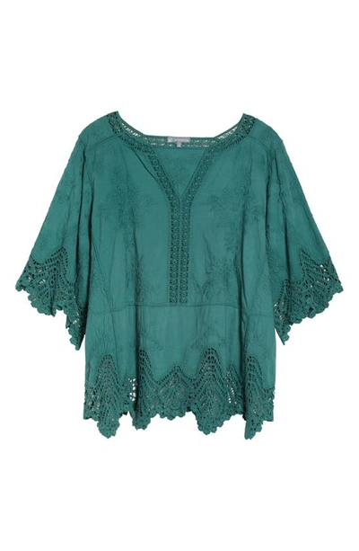 Wit & Wisdom Scallop Lace Trim Cotton Top In Cypress Green