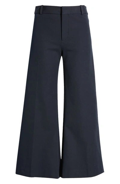 Frame Le Crop Mini Boot Cotton-blend Twill Kick-flare Pants In Navy
