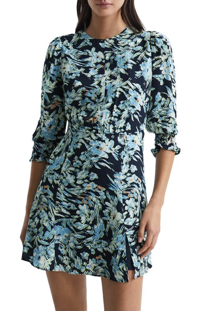 Shop Reiss Annie Floral Minidress In Navy/ Blue