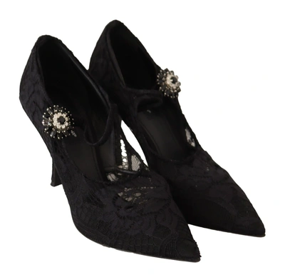 Shop Dolce & Gabbana Black Lace Crystals Heels Mary Jane Pumps Women's Shoes