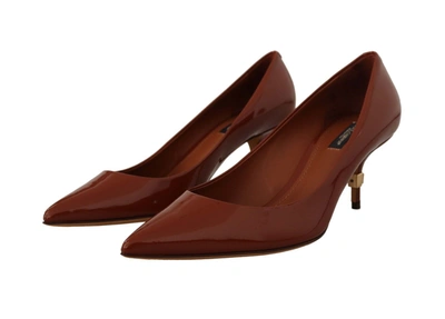 Shop Dolce & Gabbana Brown Kitten Heels Pumps Patent Leather Women's Shoes