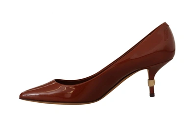 Shop Dolce & Gabbana Brown Kitten Heels Pumps Patent Leather Women's Shoes