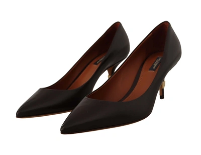 Shop Dolce & Gabbana Brown Leather Kitten Mid Heels Pumps Women's Shoes