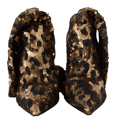 Shop Dolce & Gabbana Gold Leopard Sequins Heels Boots Women's Shoes