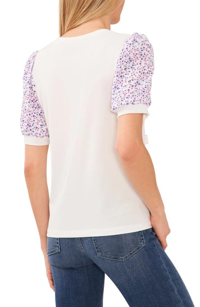 Shop Cece Floral Sleeve Mixed Media Knit Top In New Ivory