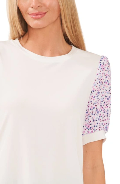 Shop Cece Floral Sleeve Mixed Media Knit Top In New Ivory