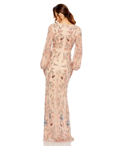 Mac Duggal Floral Beaded Surplice Gown In Rosewood