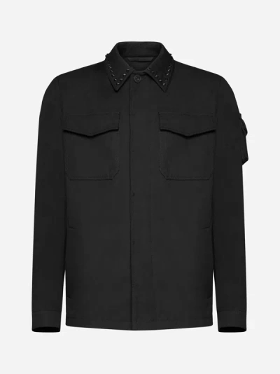 Shop Valentino Rockstud Untitled Cotton Jacket In Black