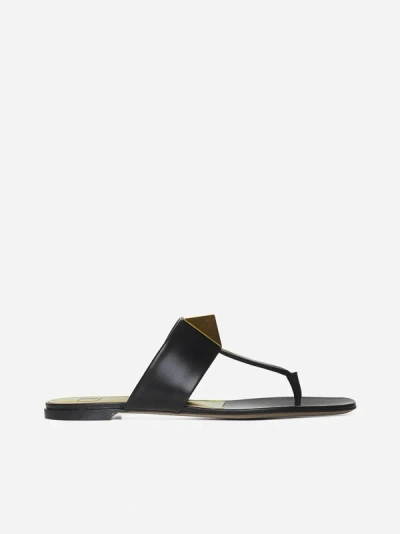 Shop Valentino One Stud Leather Flat Sandals In Black