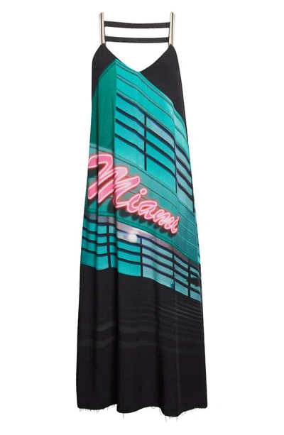 Shop Palm Angels Miami Track Straps Satin Midi Slipdress In Multicolor