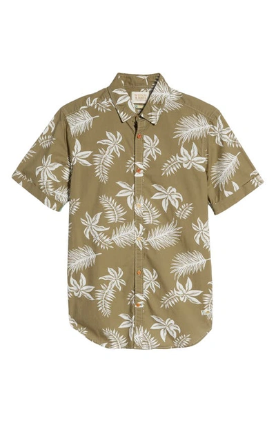 Shop Scotch & Soda Trim Fit Floral Print Short Sleeve Button-up Shirt In 5816-khaki Leaf