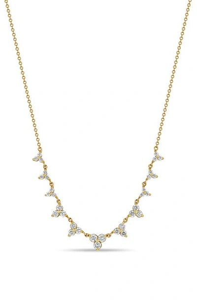 Shop Zoë Chicco Graduated Diamond Trio Frontal Necklace In 14k Yellow Gold
