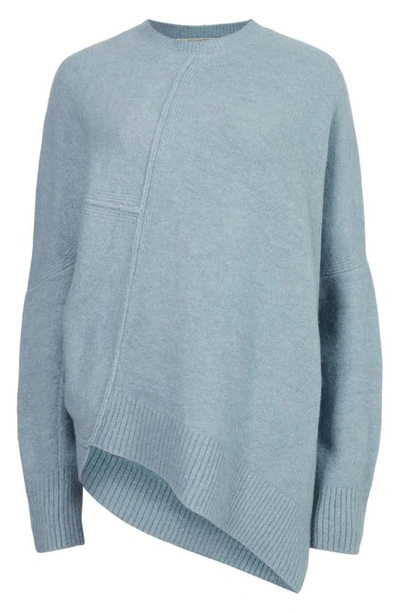Shop Allsaints Lock Asymmetric Hem Crewneck Sweater In Slate Blue